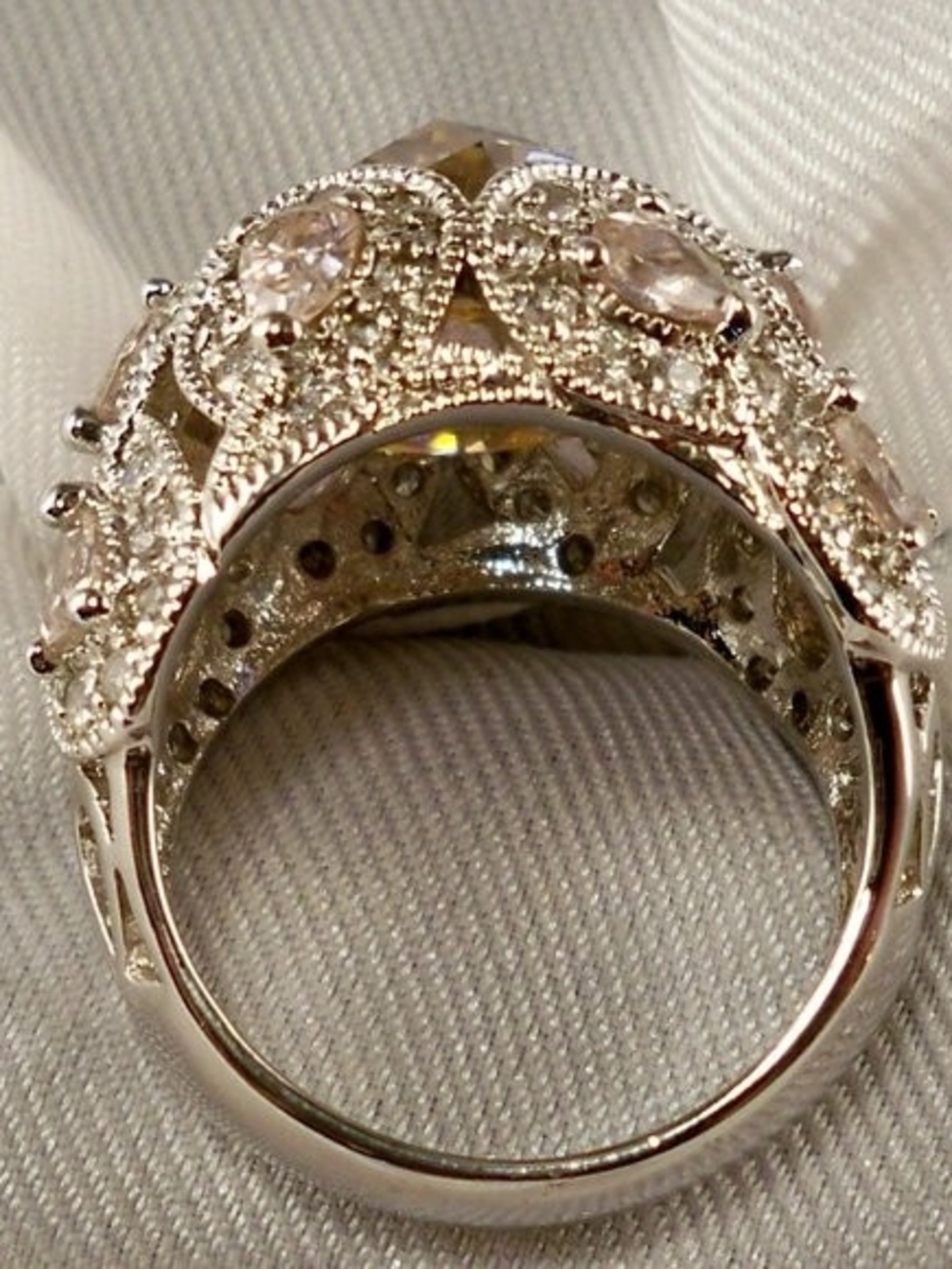 Vintage ADI Thailand Sterling Silver Pink Quartz Doublet & CZ Cocktail Ring - Picture 4 of 7